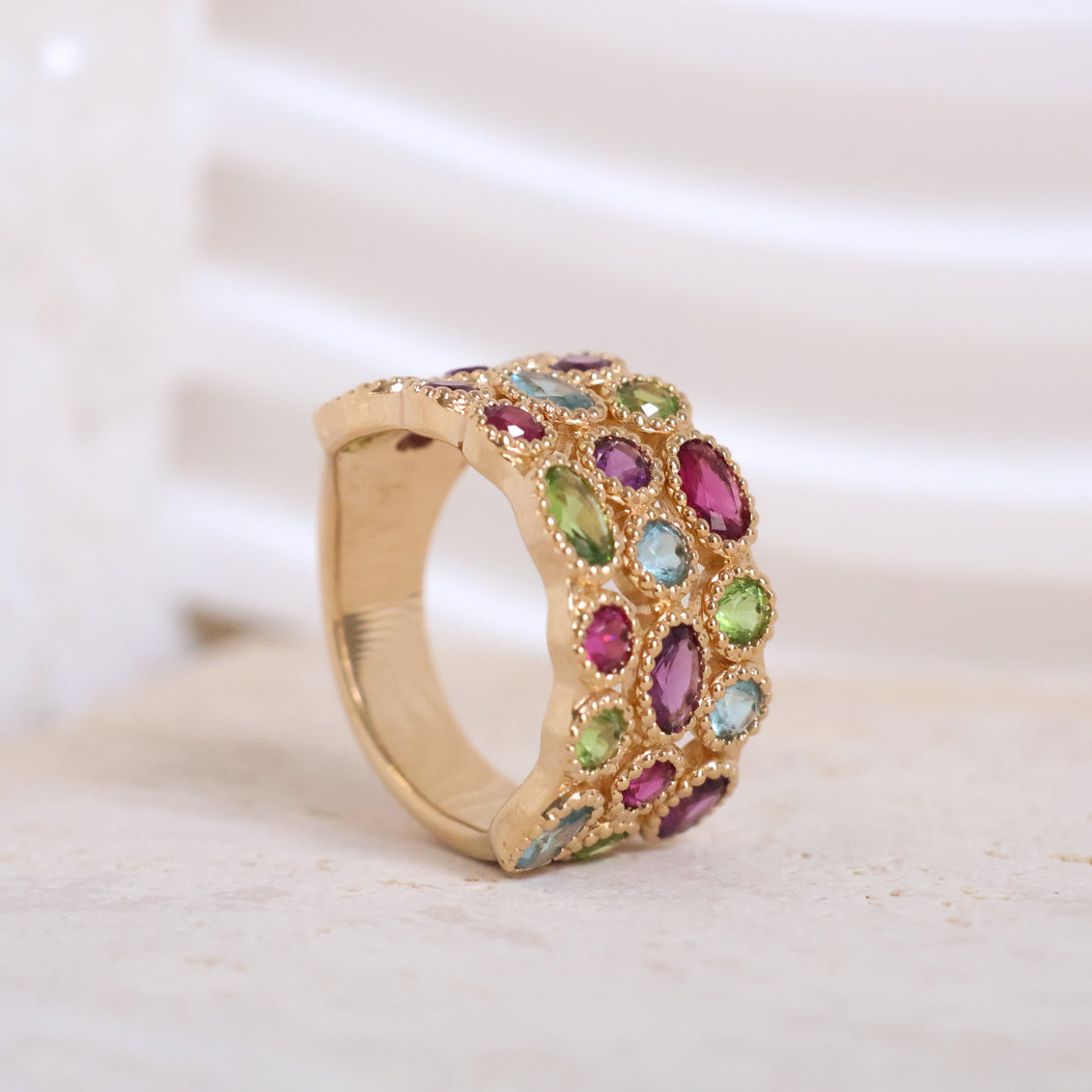 Bague Havana oxydes multicolores plaqué or