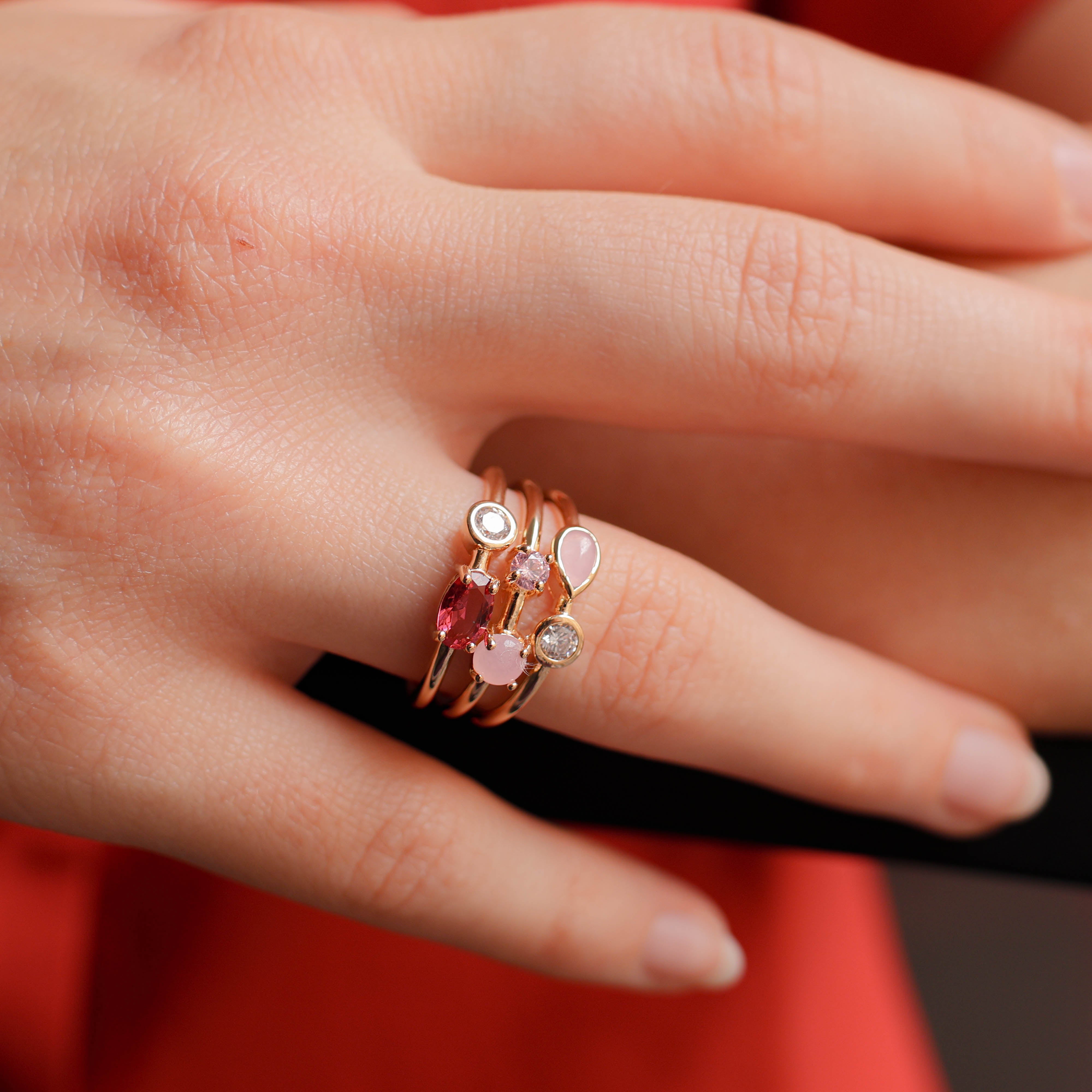 Bague Anya trois rangs oxydes blancs et roses plaqué or