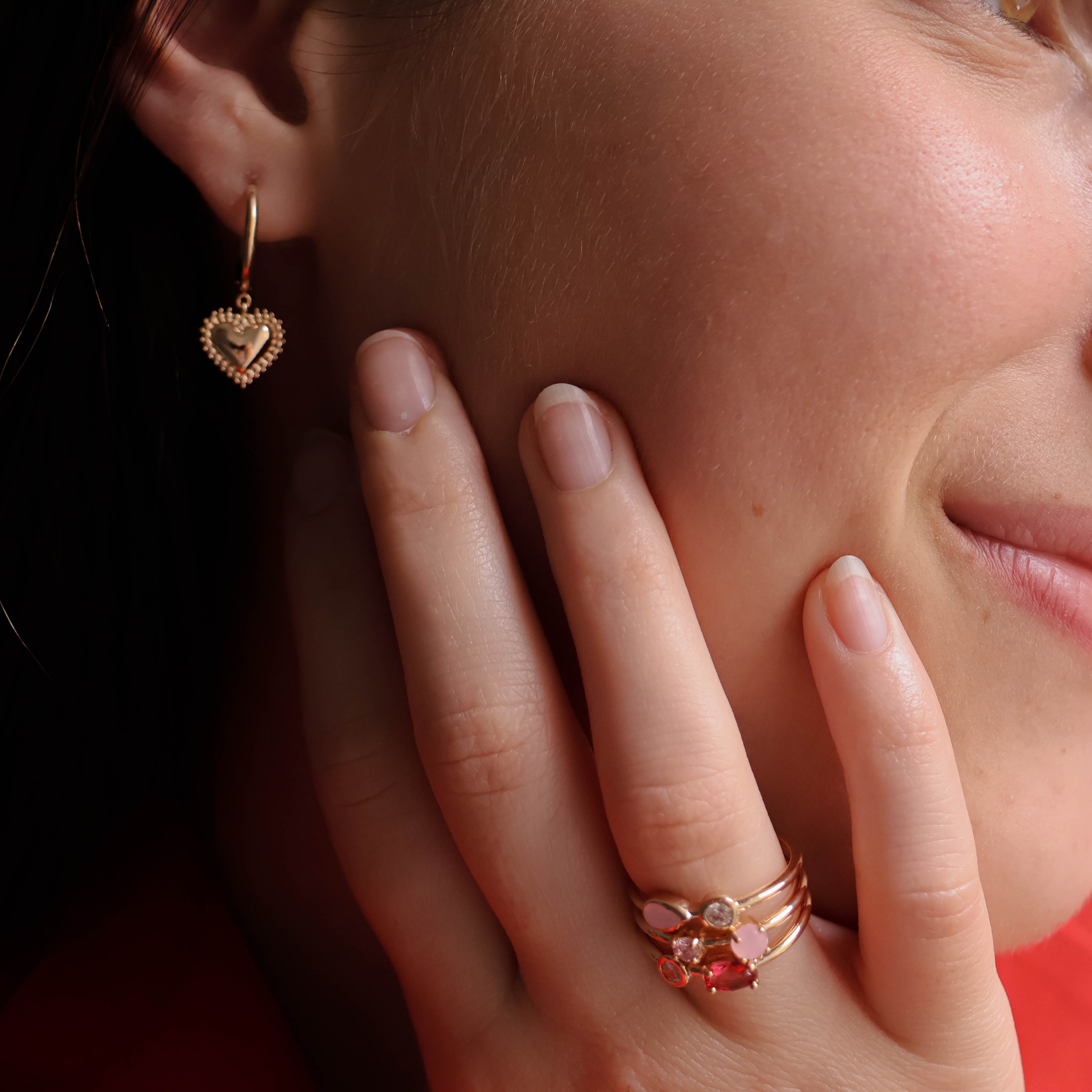 Bague Anya trois rangs oxydes blancs et roses plaqué or