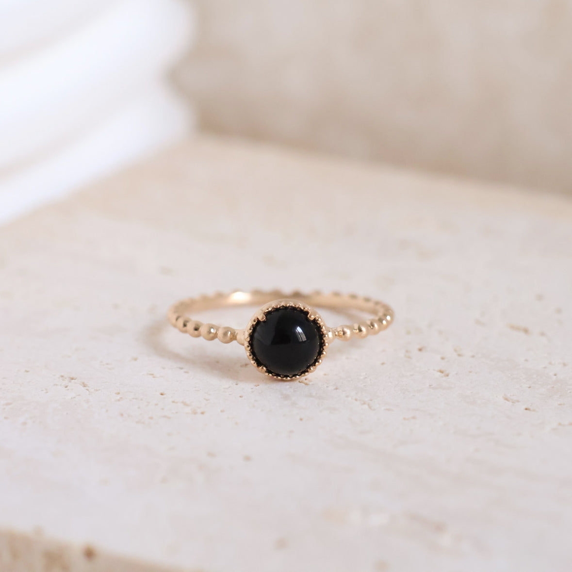 Bague Lomita Agate noire plaqué or