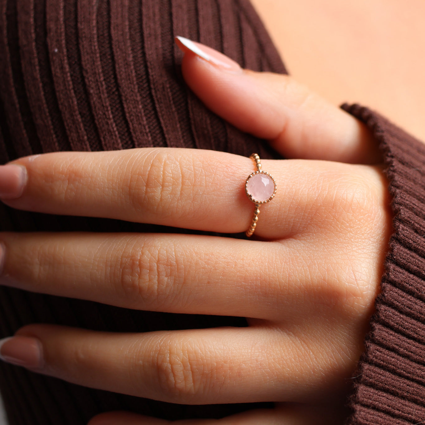 Bague Lomita Quartz rose plaqué or