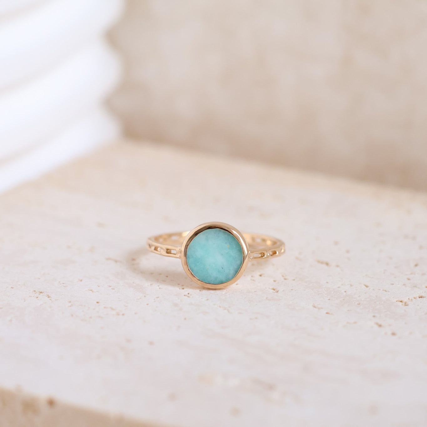 Bague Kara ajourée Amazonite plaqué or