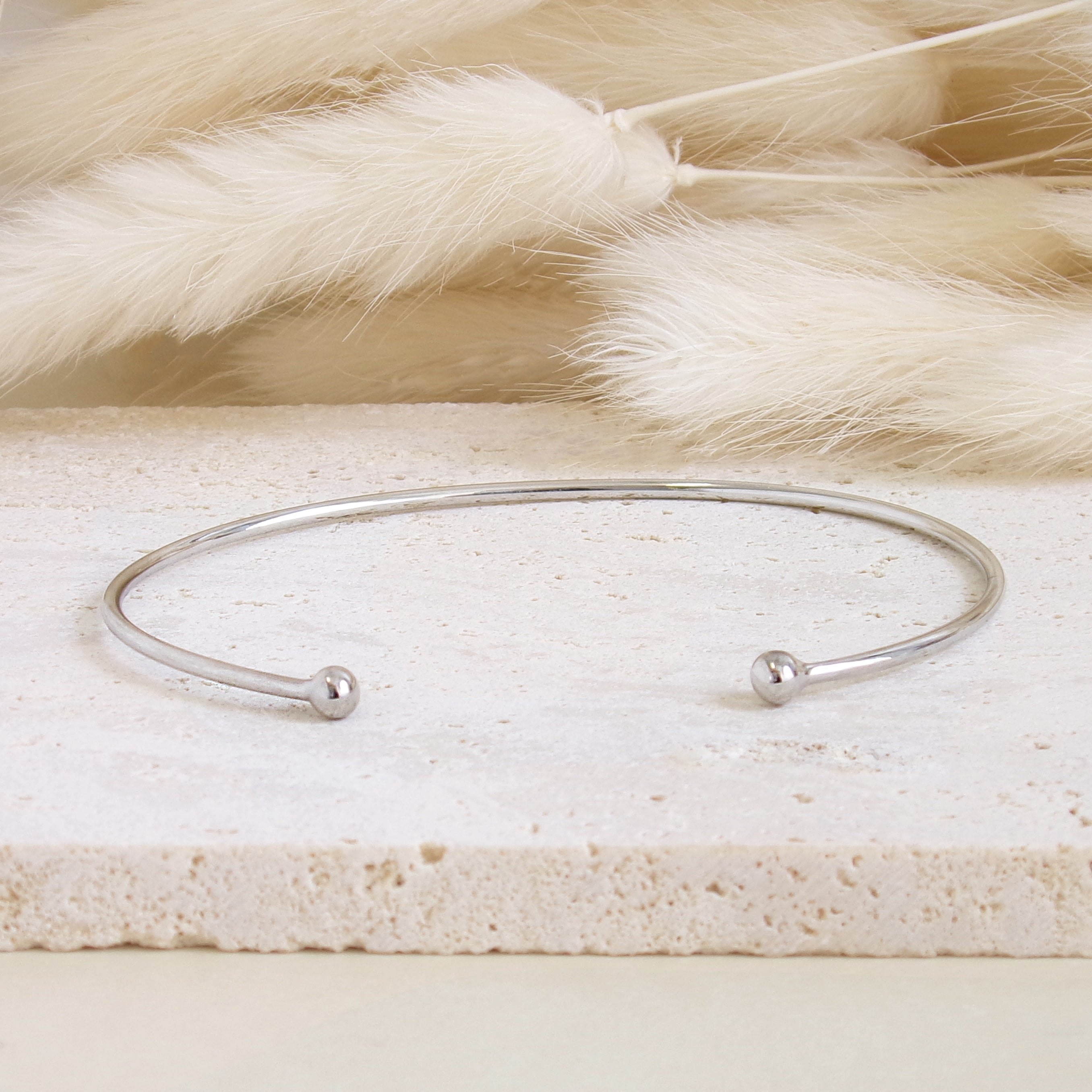 Bracelet Ayumi jonc ouvert boules argent