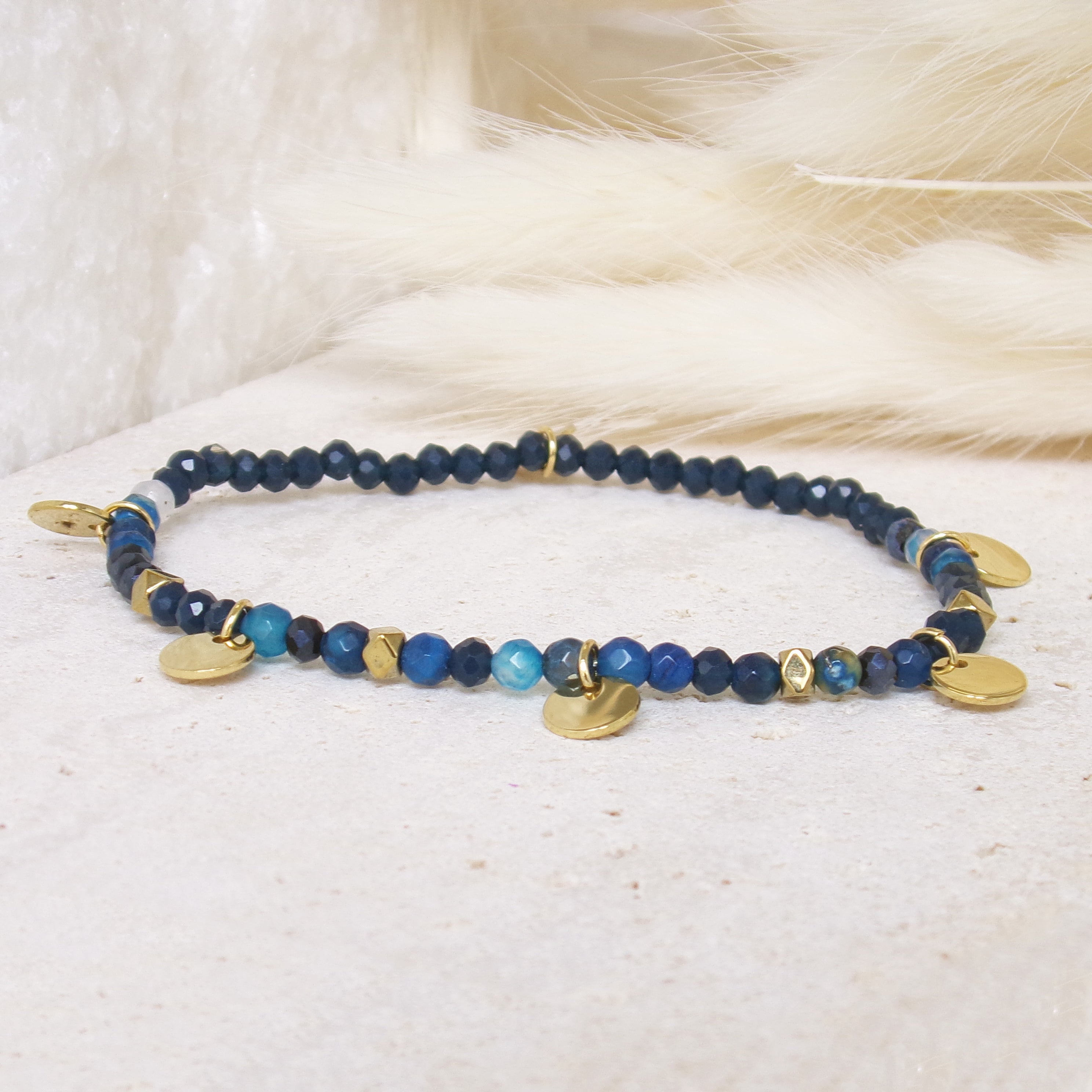 Bracelet Hanae lapis lazuli pampilles dorées acier inoxydable