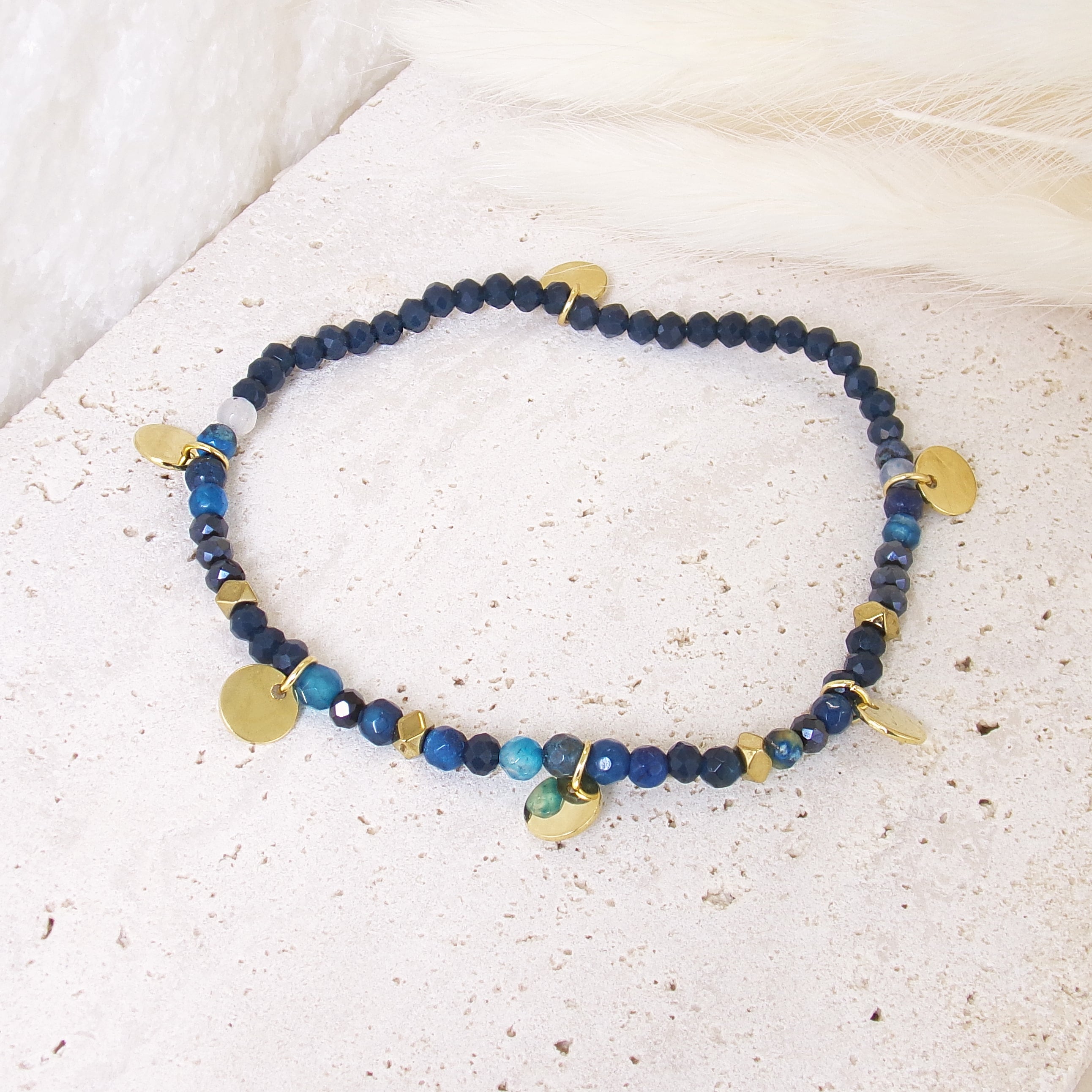 Bracelet Hanae lapis lazuli pampilles dorées acier inoxydable