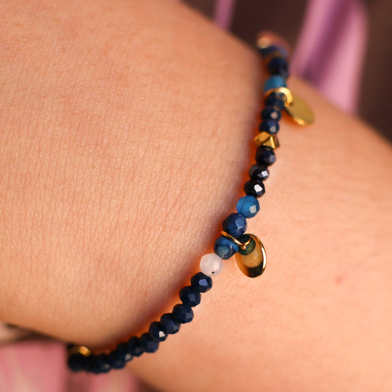 Bracelet Hanae lapis lazuli pampilles dorées acier inoxydable