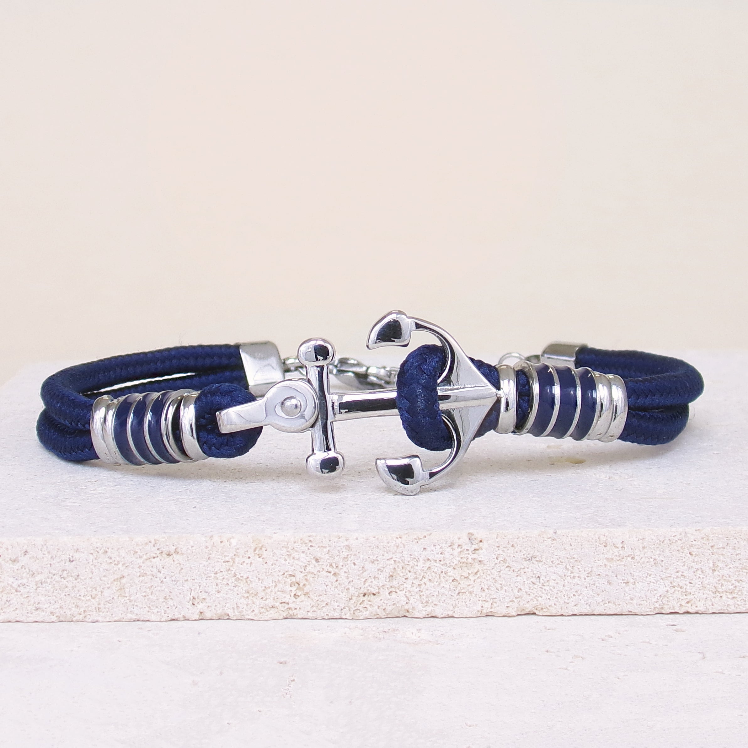 Bracelet Brad 21cm ancre marine cordon bleu foncé acier inoxydable