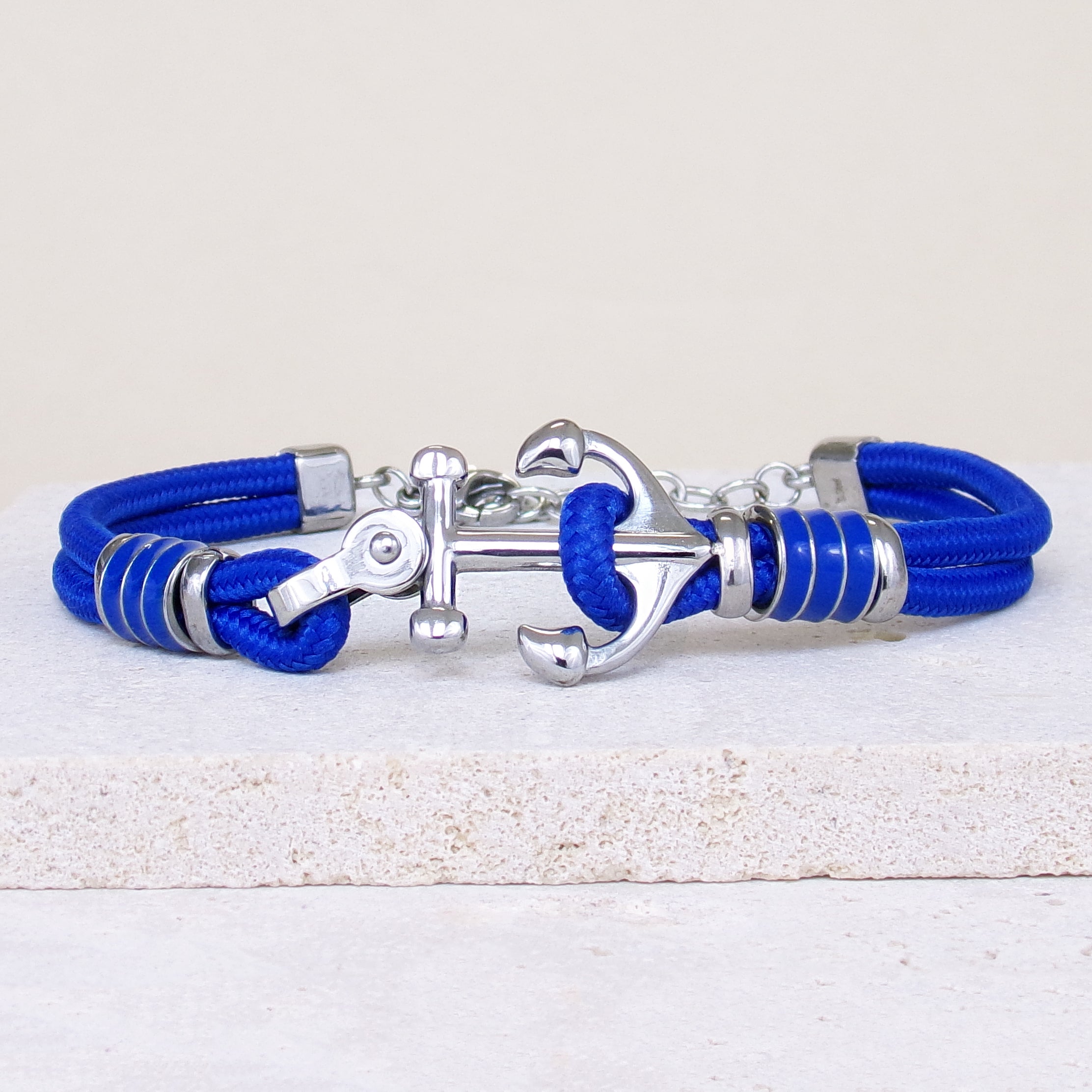 Bracelet Brad 21cm ancre marine cordon bleu outremer acier inoxydable