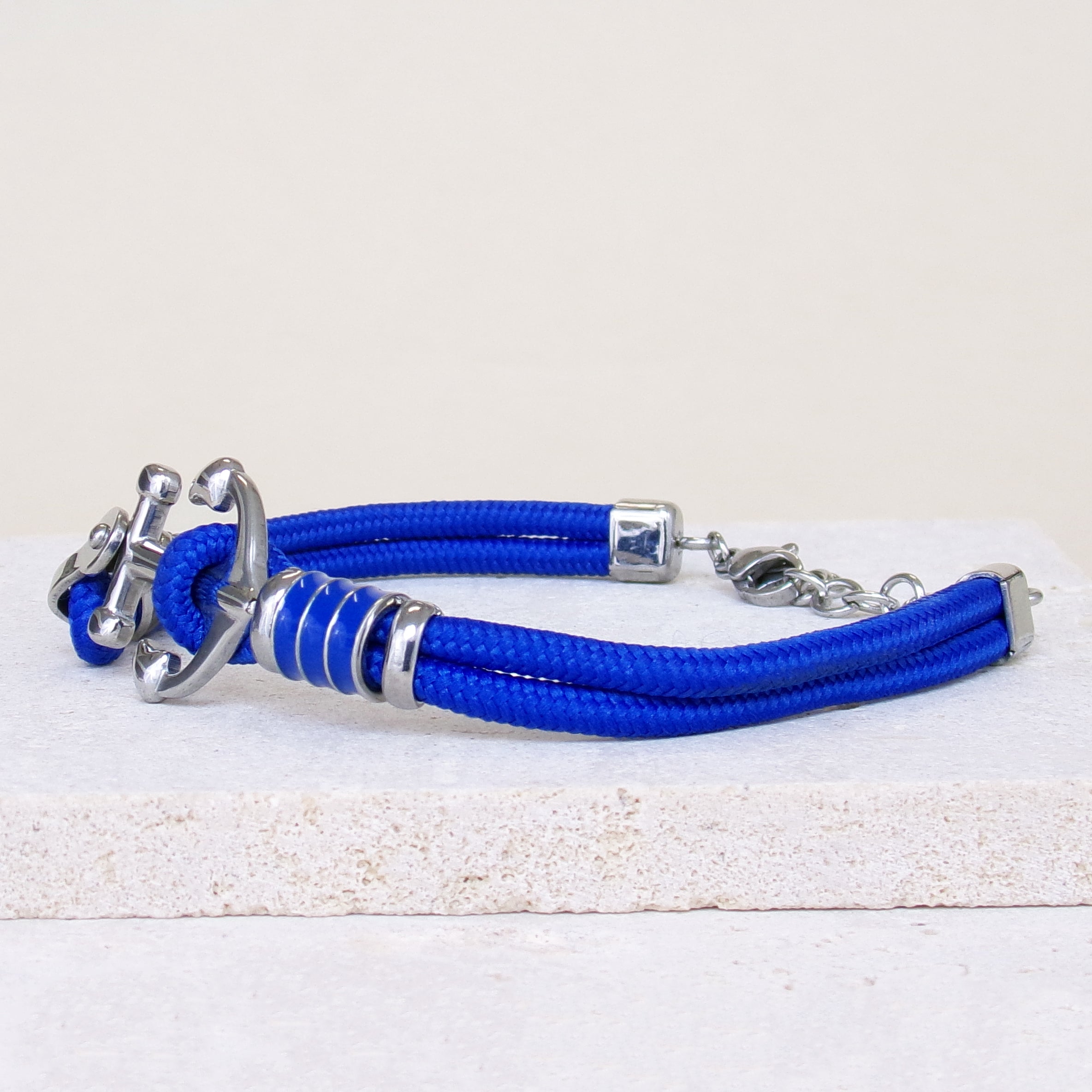 Bracelet Brad 21cm ancre marine cordon bleu outremer acier inoxydable