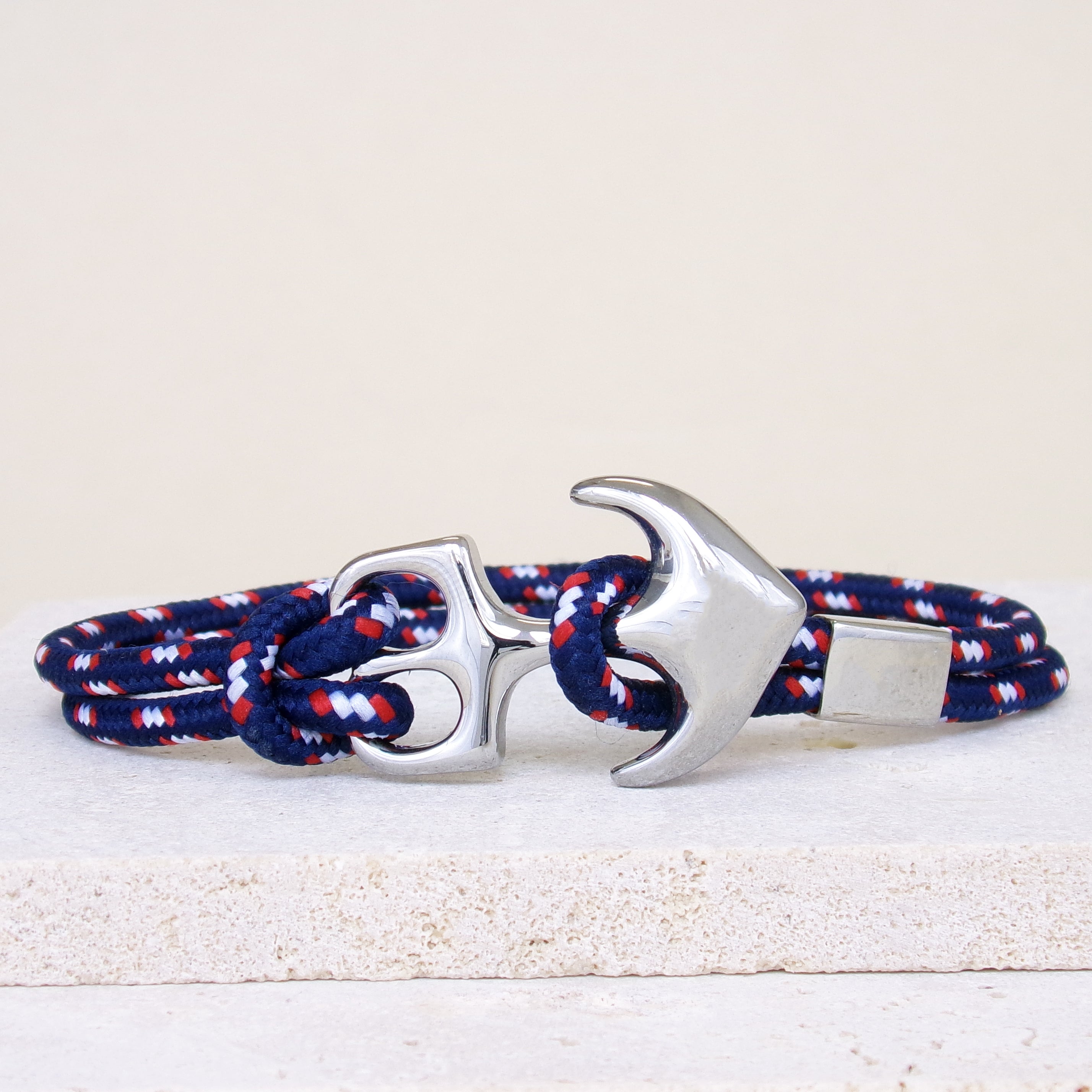 Bracelet Axel 21cm ancre marine cordon bleu chiné acier inoxydable