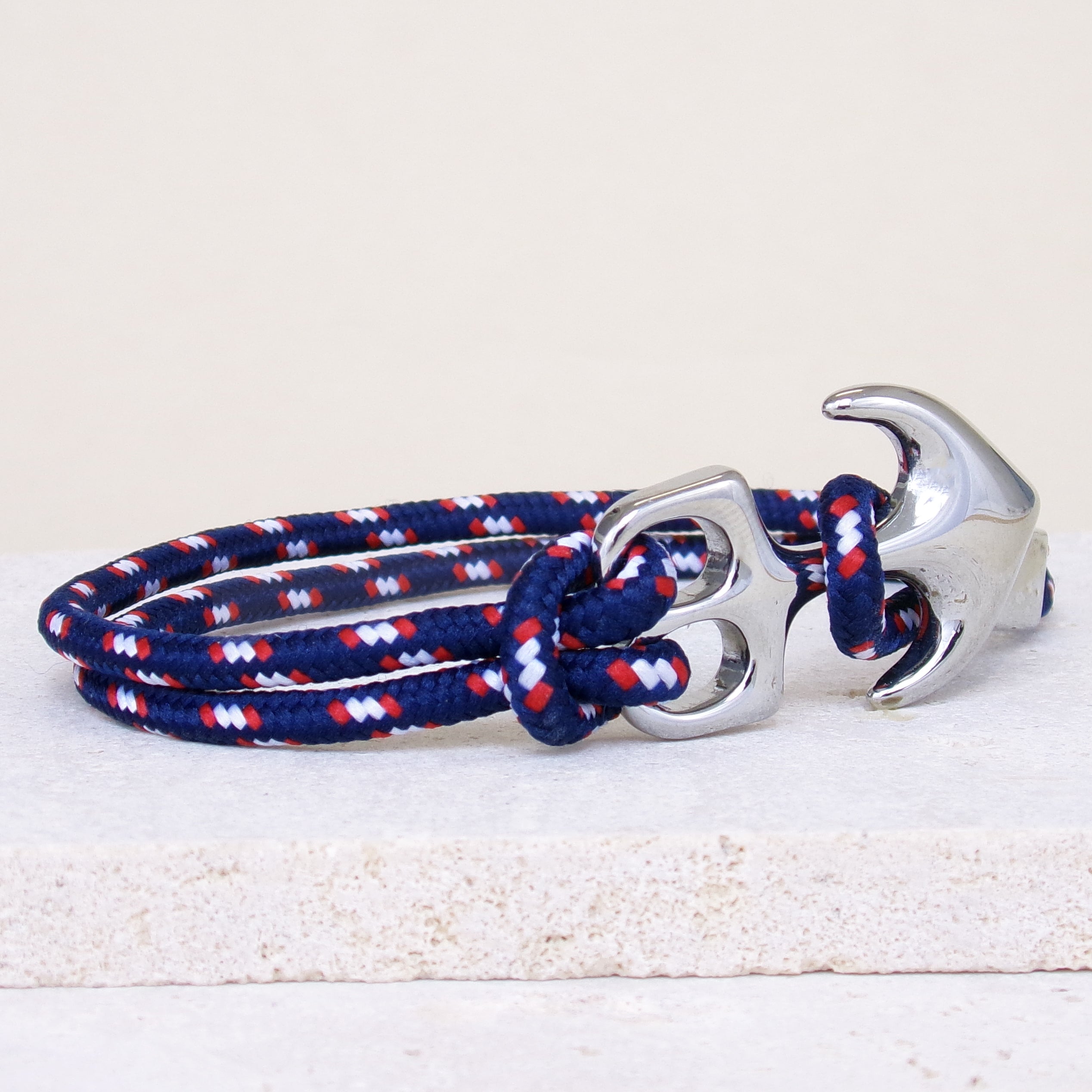 Bracelet Axel 21cm ancre marine cordon bleu chiné acier inoxydable