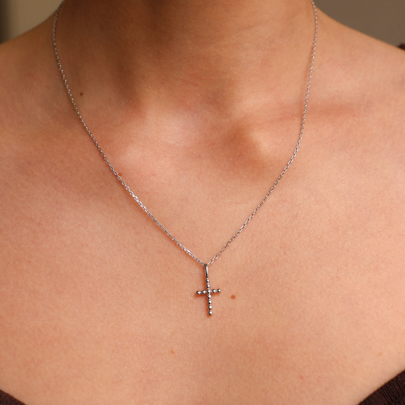 Collier Fara croix billes argent