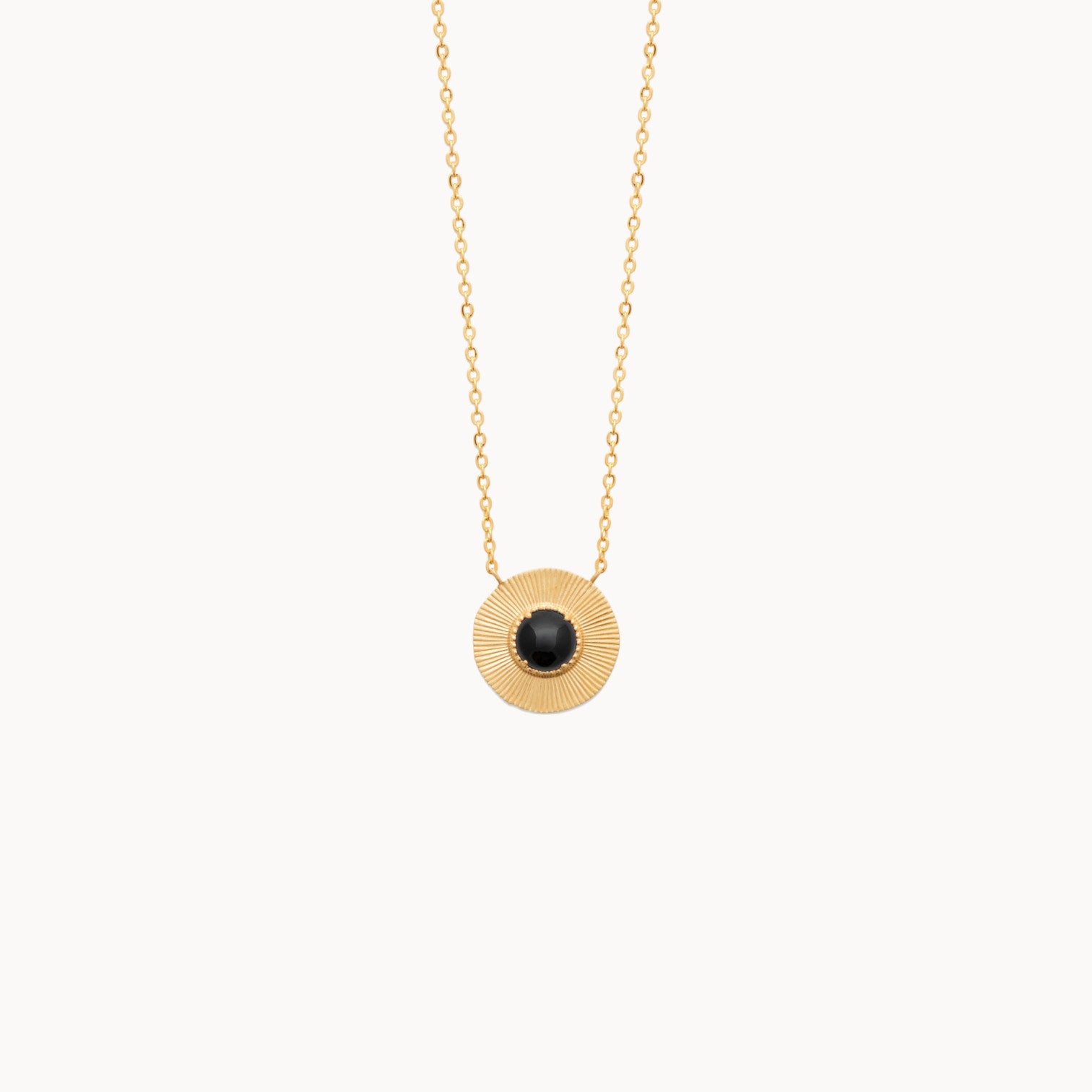 Collier Luz rond finition striée agate noire plaqué or