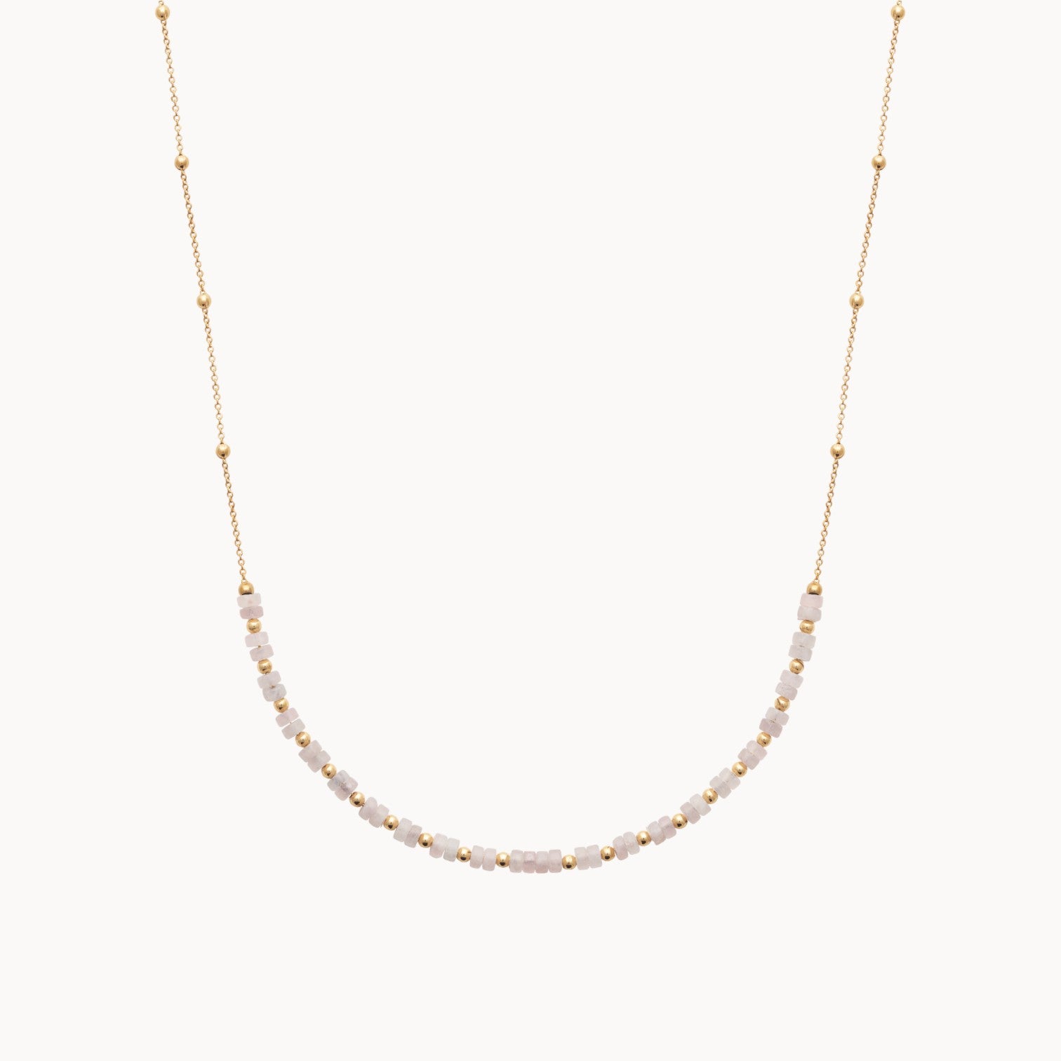 Collier Gaia perles quartz rose plaqué or