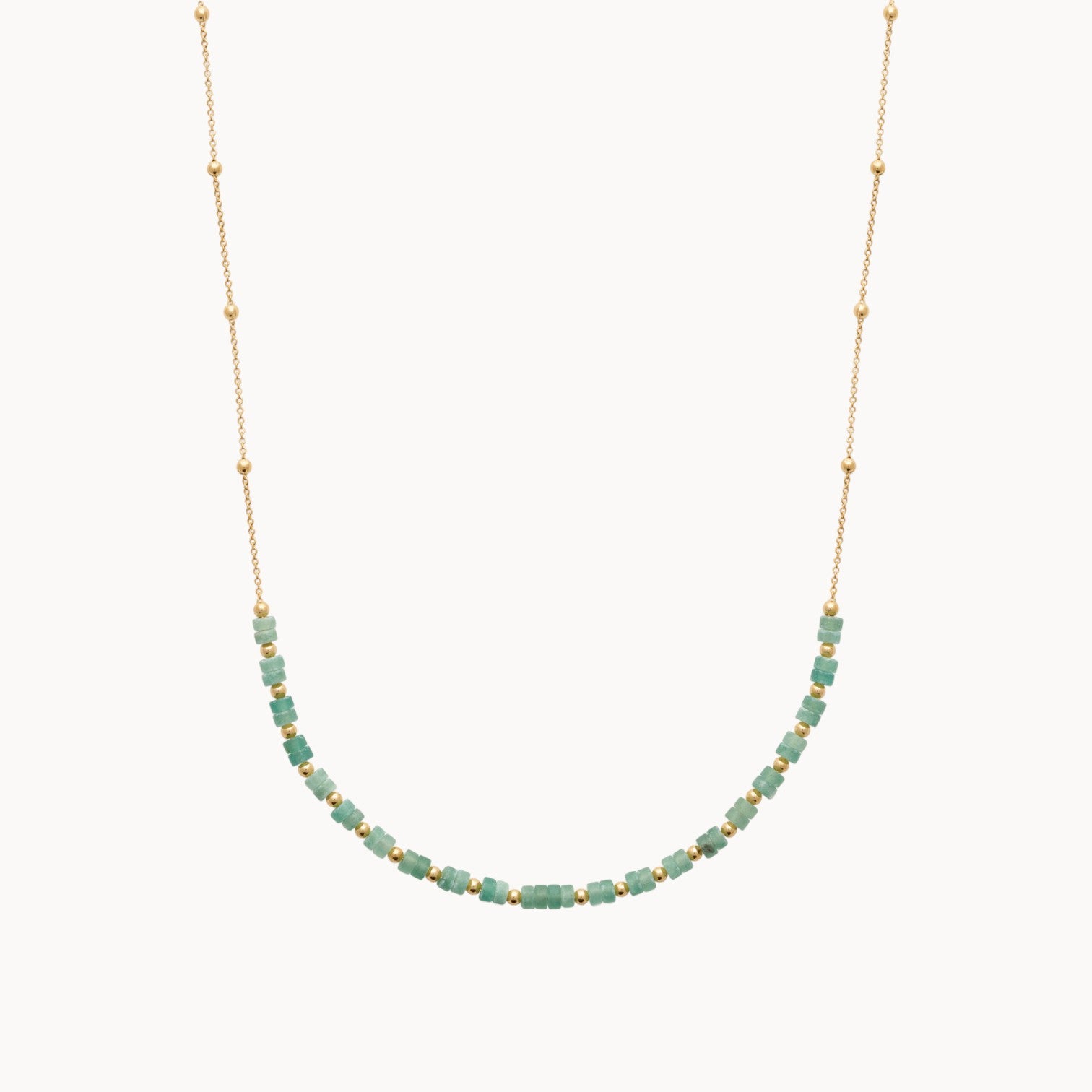 Collier Gaia perles quartzite vert plaqué or