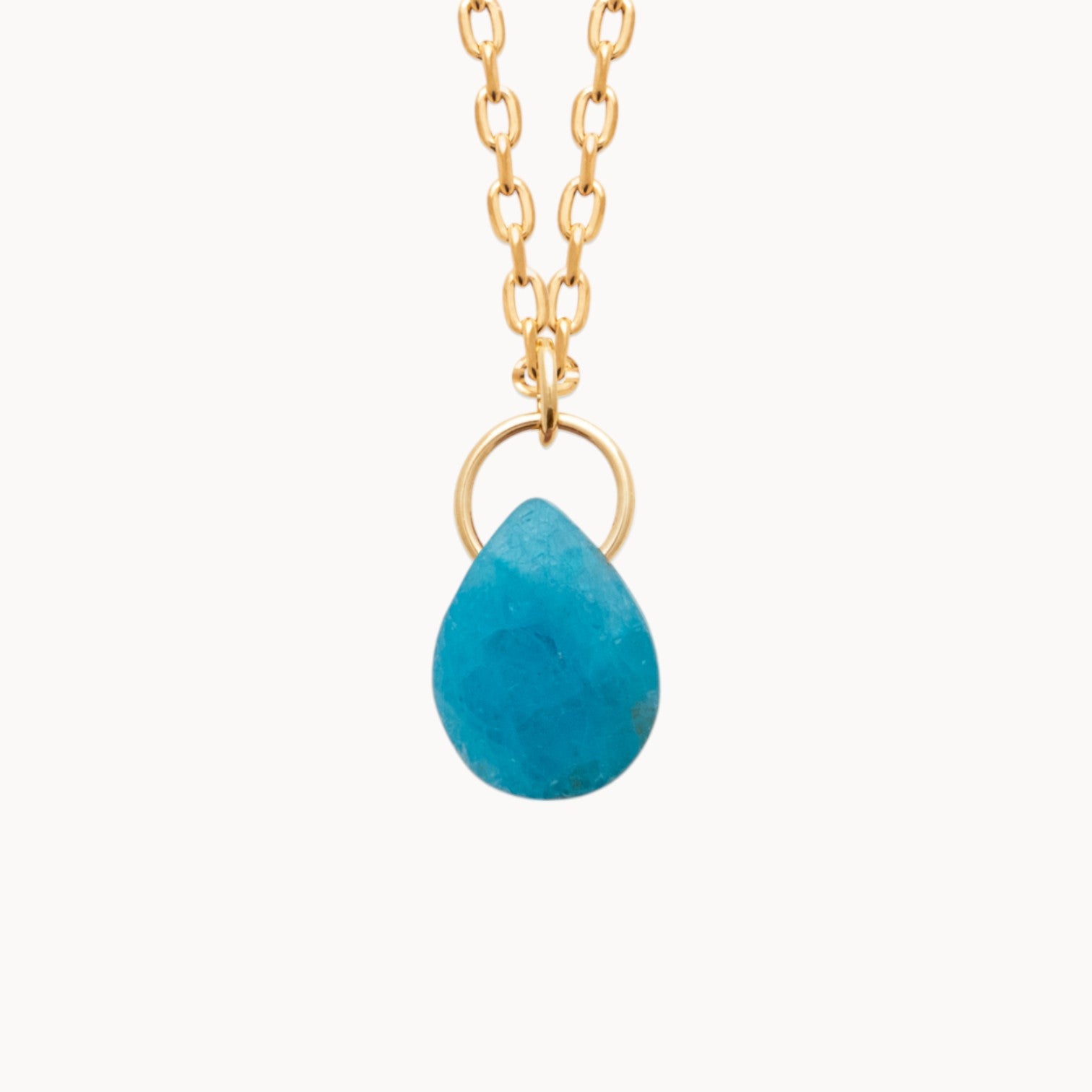 Collier Malaya pendentif apatite bleue plaqué or