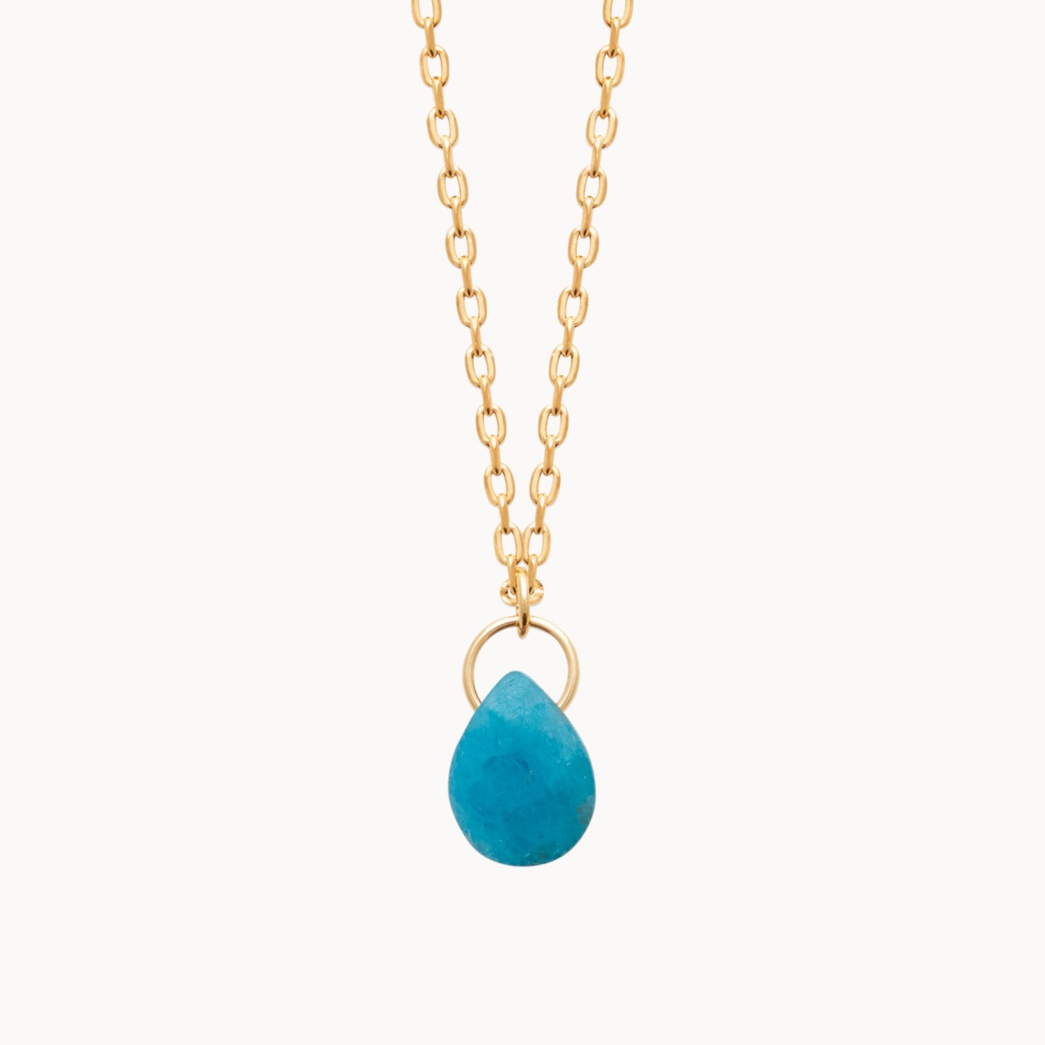 Collier Malaya pendentif apatite bleue plaqué or