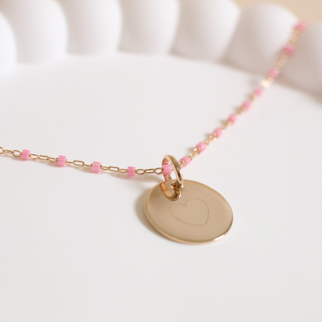 Collier Sora rose et médaille 15mm à graver plaqué or