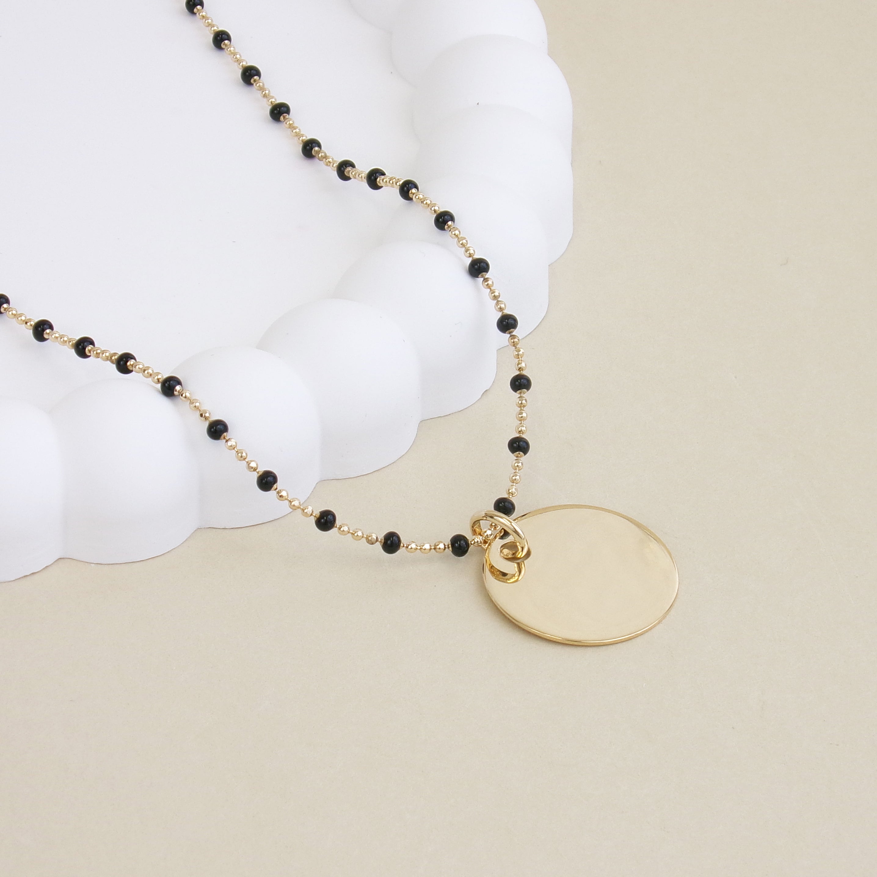 Lily-Rose black necklace and 19mm medal to engrave gold-plated