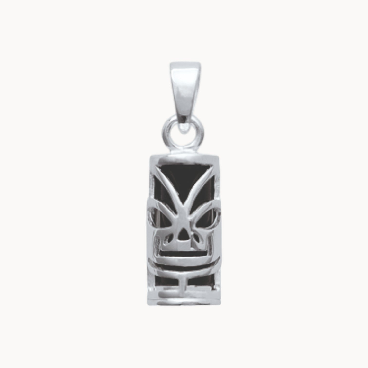 Pendentif Tiki Polynésien 5x10mm avec onyx argent