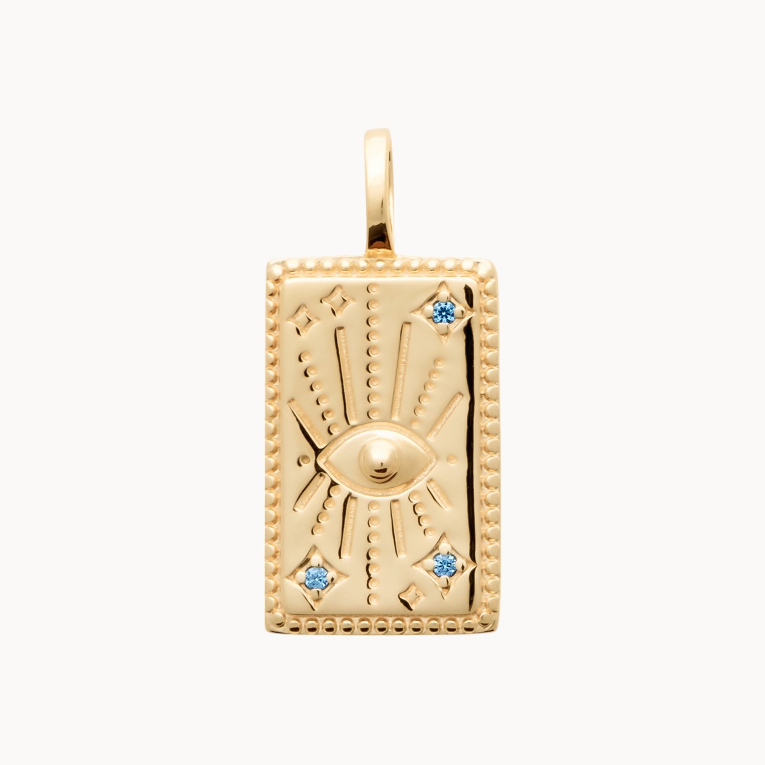 Pendentif Tarot Oeil protecteur oxydes bleues plaqué or à graver