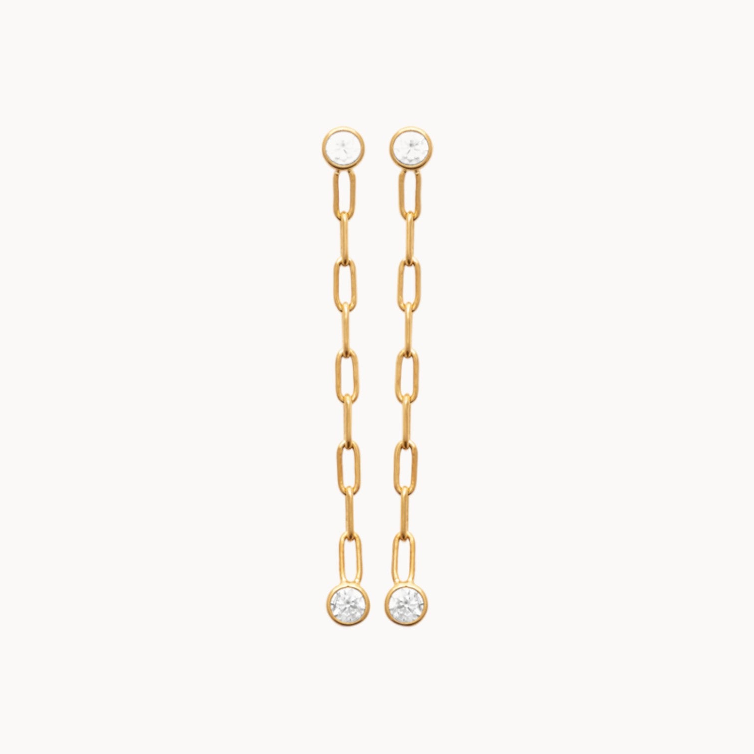 Boucles d'oreilles pendantes maille trombone avec oxydes de zyrconium en plaqué or 18 carats