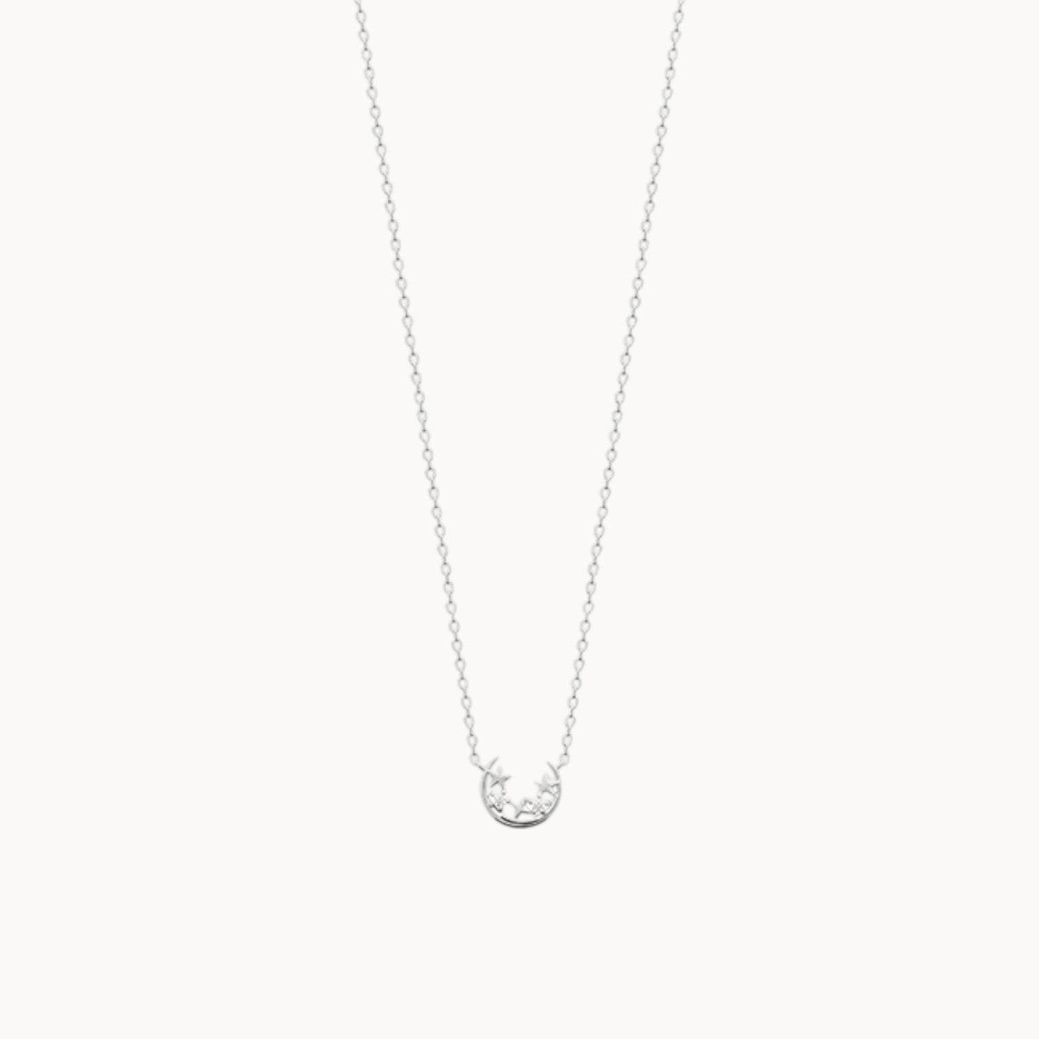 Collier lune scintillante oxydes de zyrconium 45 cm en argent 925 rhodié