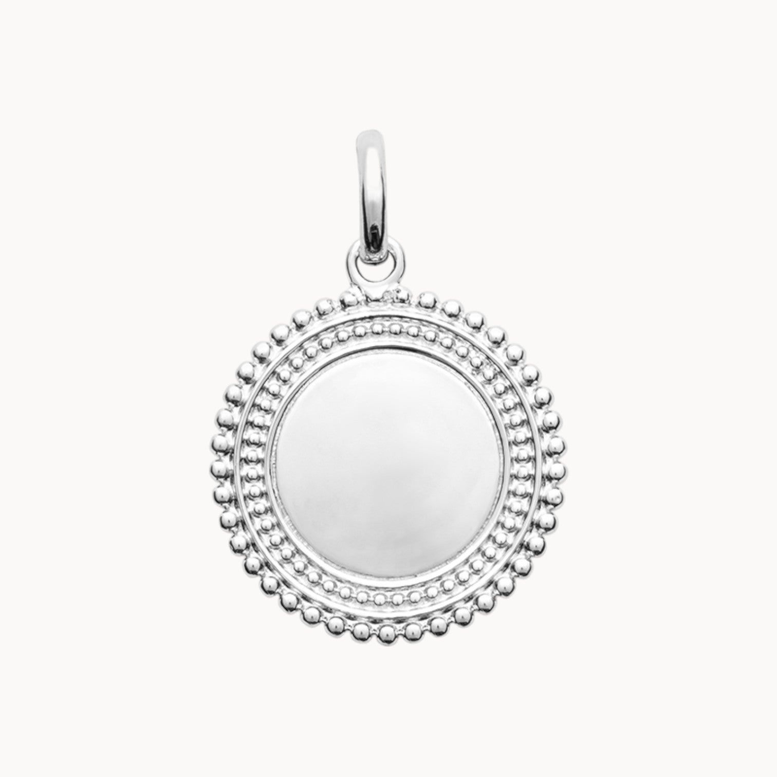 Pendentif médaille miroir bord perlé à graver 18mm argent 925 rhodié